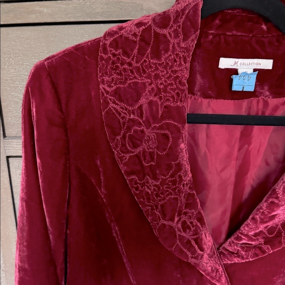 Vintage JM Collection Red Berry Velvet Velour  Fitted Blazer Jacket Womens 12 - Picture 3 of 8